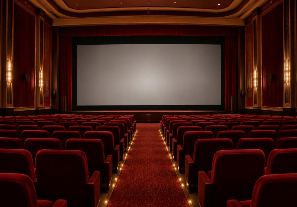 Illustrative red-seat cinema auditorium