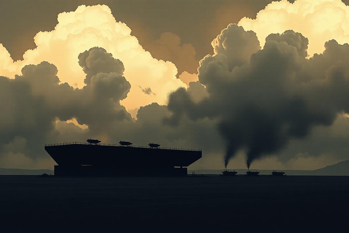 Silhouetted strategic forces under a stormy sky